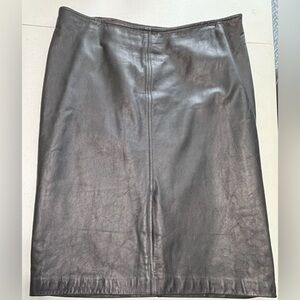 Vintage Nine West 100% Leather Black Office Pencil Bodycon Skirt Slit 10 Large